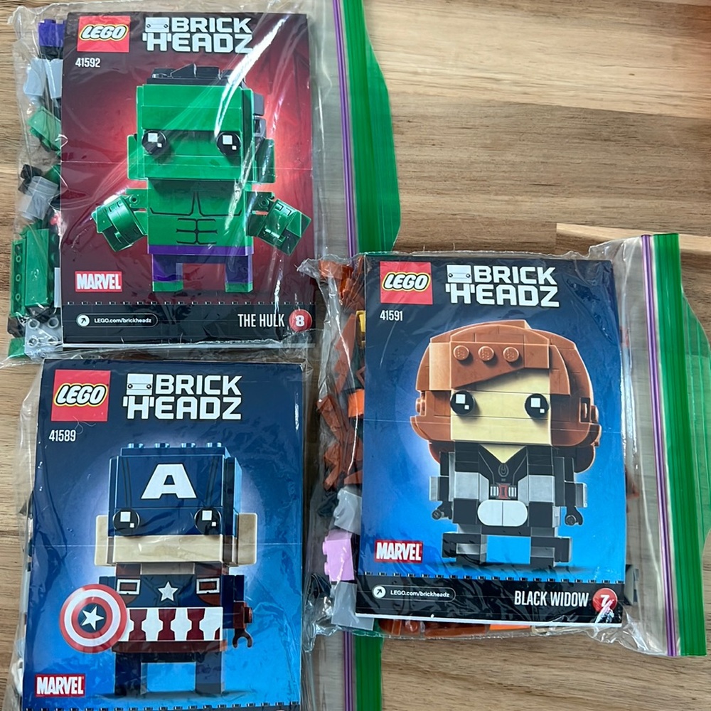 Marvel Brick Headz Bundle.  Captain America, the Hulk, Black Widow.